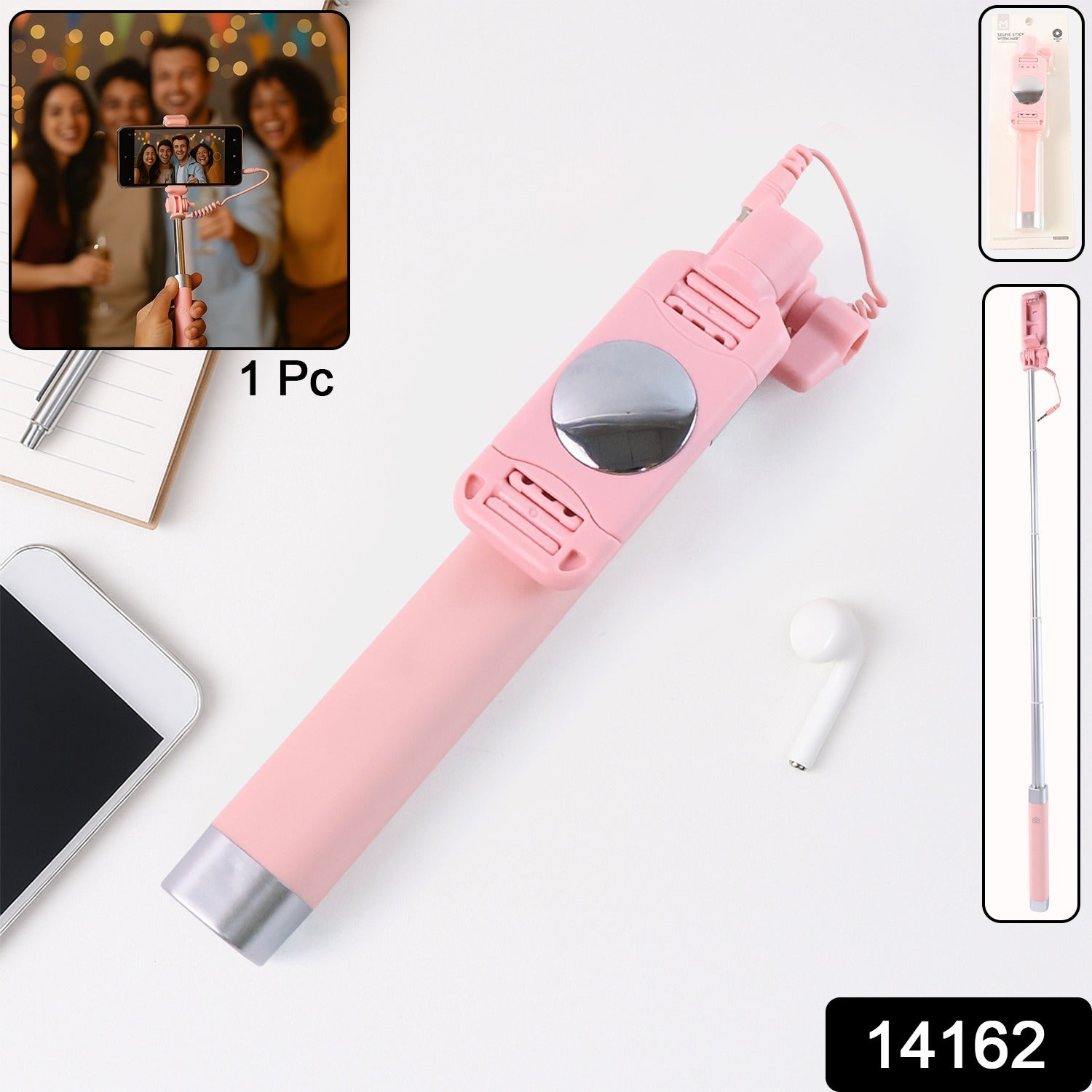 Wired Selfie Stick With Rearview Mirror  Built-in Shutter Button (1 Pc) Wired Selfie Stick With Rearview Mirror  Built-in Shutter Button (1 Pc)